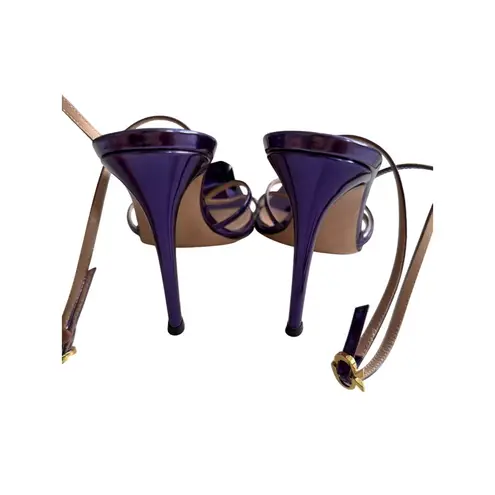 Gianvito Rossi Jaipur Indigo Purple Crystal Embellished Leather Sandals Heels Si