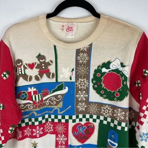 Vintage 90s Christmas Pullover Crewneck Sz Medium Graphic Retro Red