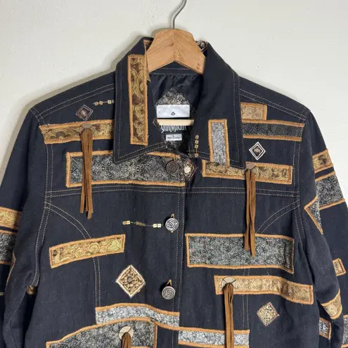 Yak Magik Jacket Womens Large Black Boho Embroidered Western Tassel Nepal Unique