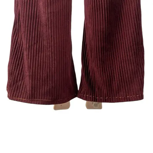 Urban Outfitters  Womens Red Burgundy Ribbed Velvet Kick Flare Trousers Pants 2