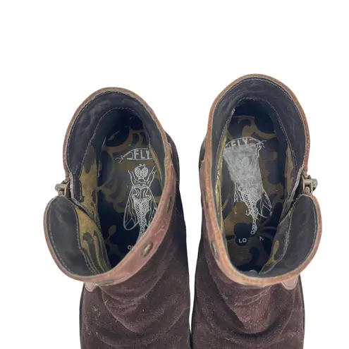 Fly London Duke Ankle Boot Suede Brown Women's Size 39 US 8-8.5 Art to Wear