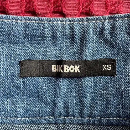 Bik Bok Women’s Denim Skirt XS Button Front High Waist Two-Tone Blue Cotton Retro