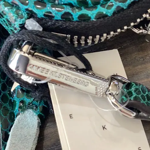 Aimee Kestenberg  Green Snake Embossed Leather Crossbody Bag with Silver Hardware