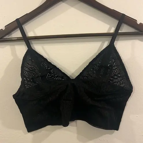 Aerie NWT  Cable Lace Longline Black Bralette - Size Medium