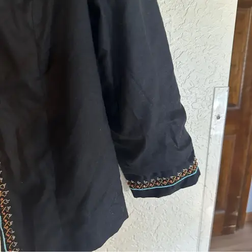 Sarah Spencer Black Linen Beaded Blazer Women’s 12 Shirt Boho