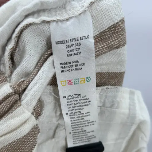 Women's Striped Paperbag Waist Blend Pants Medium Neutral Minimalist Brown