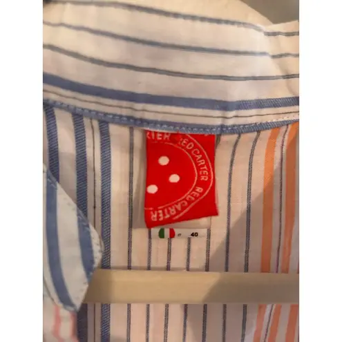 Red Carter Size XS Striped Long tunic top dress 100% Cotton Sleeveless Duster