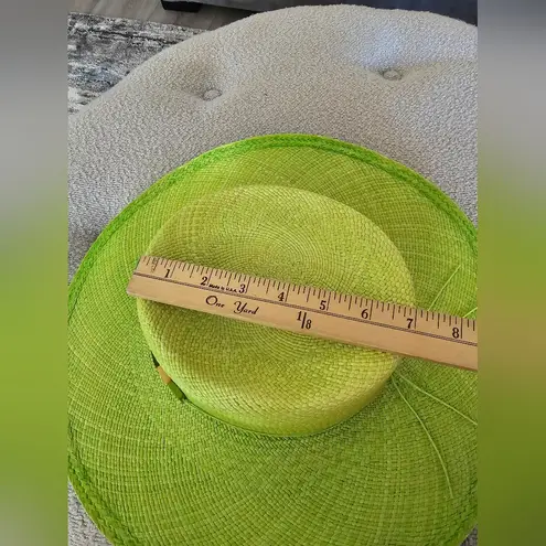 Artesano Mykonos Hat Green Yellow Straw Boater Beads Wide Brim Straw Hat