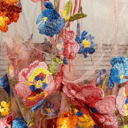 For Love & Lemons Delaney Peony Embroidered Sheer Lace Maxi Dress Pink