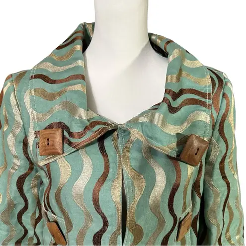 Boho Chic Turquoise Embroidered Jacket Sz 6 Green