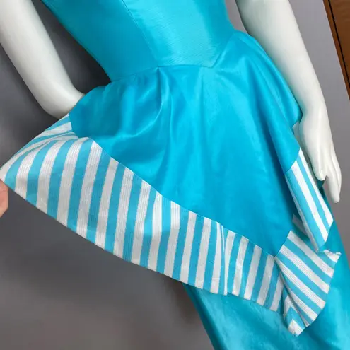 Vintage 1960s Lilli Ann Dress FLAWS Wounded Bird Peplum Skirt Blue White Stripes Size XXS