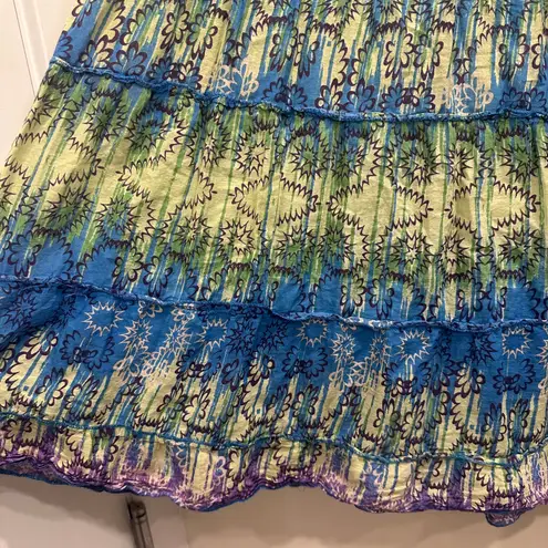 Jane Ashley VTG Y2K 1990s Boho Tiered Multicolor Floral Peasant Maxi Skirt Fairy