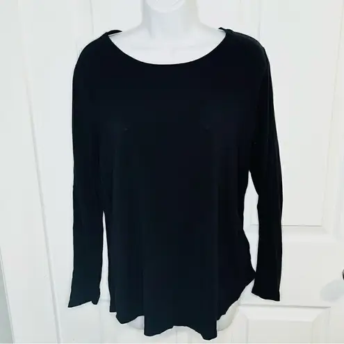 Westbound Mixed Media Cotton Blend Long Sleeve Back Pleat Top Black M