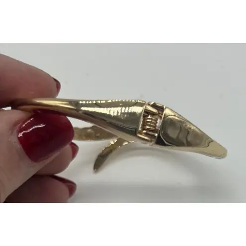 Women's Statement Goth Punk Green Eyed Rhineston Gold Tone Snake Hinged Bracelet