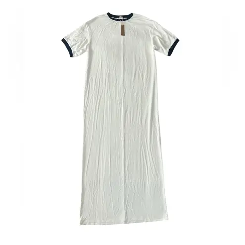 SKIMS NEW Soft Lounge Ringer Short Sleeve Maxi Dress Stretch Ribbed White XS