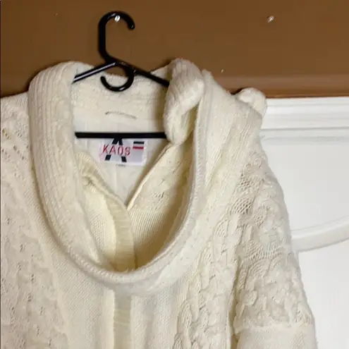 VINTAGE THICK CREAM KNIT ZIP UP JACKET CARDIGAN SCARF OVERSIZED White Size L
