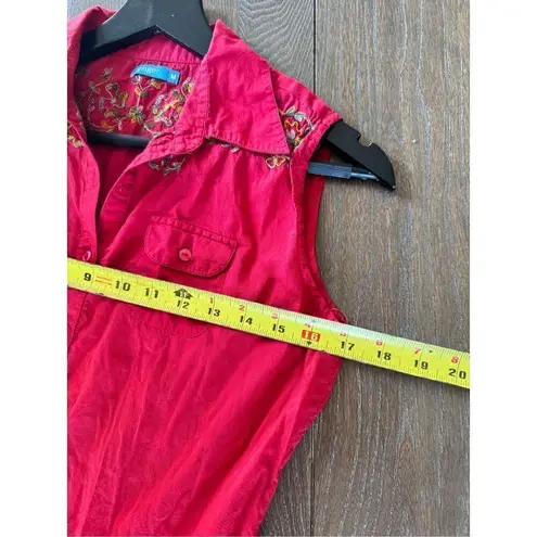 Ginger Red Embroidered Sleeveless Mini Dress Button Down Size Medium