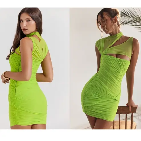 House Of CB  'Adrie' Neon Green Gathered Mini Dress/Size XS NWOT