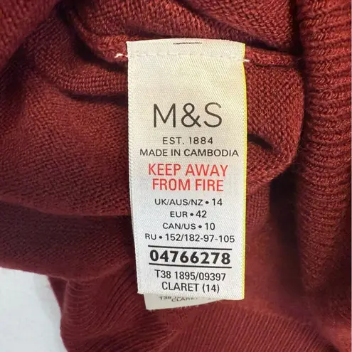 Marks & Spencer Red Crew Neck Sweater Women’s Size 10 Acrylic burgundy