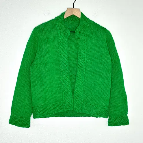 Vintage Hand Knit Wool Cardigan Sweater Green Shrug Sz S Grandmacore Indie