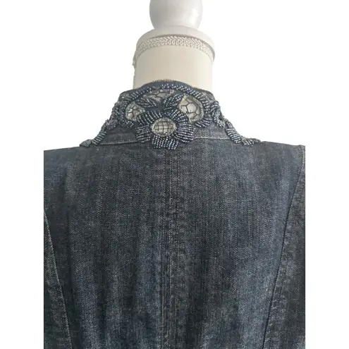 CHICOS Platinum Beaded Embellished Denim Jacket Size Chicos 1 / US Medium 8 Blue