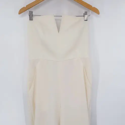 Dessy Collection Strapless Notch Crepe Jumpsuit Ivory White 3066 Wide Leg 10