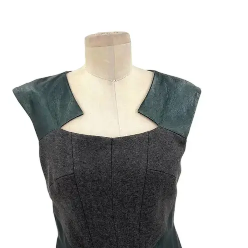 Rickie Freeman for Teri Jon Faux Leather Accent Charcoal Sheath Dress Size 8 Gray