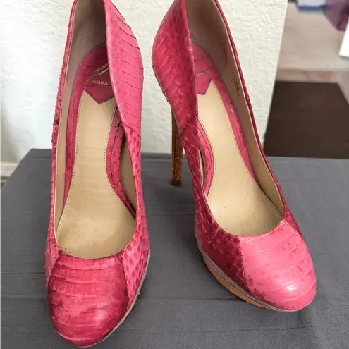 Brian Atwood  Pink Snakeskin Platform Pumps Heels - Size 6