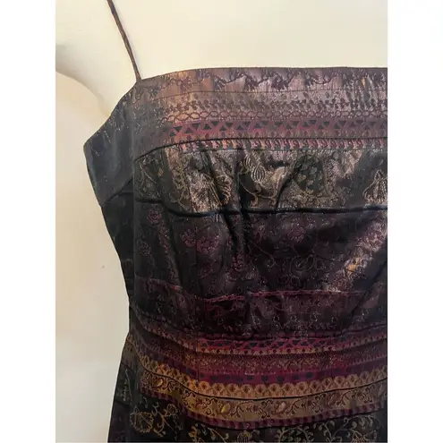 Vintage New York & Company Mixed Print Brocade Cocktail Party Dresss 10 Brown