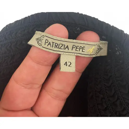 Patrizia Pepe Romper Women's S Smocked Neck & Waist Pom Pom Trim Silky Black