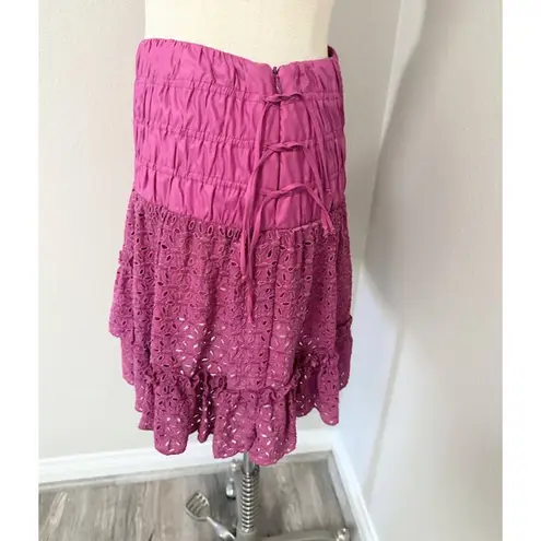 Bebe  Smocked Eyelet Mini Skirt Fuchsia Pink Barbie Pink Small IN004