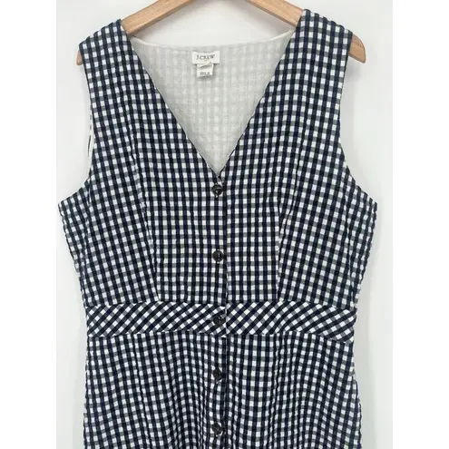 J.CREW Seersucker Navy Blue White Gingham Plaid Button Front Sheath Dress Size 8