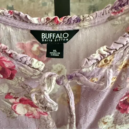 Buffalo David Bitton Feminine Fairy Crinkled Flowy Henley Oversized Soft Girl Pastel Purple Pink XL