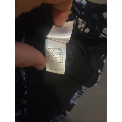 Emma James Embellished V-Neck, Women's XL Tunic Top, Blue Abstract Print, Beads