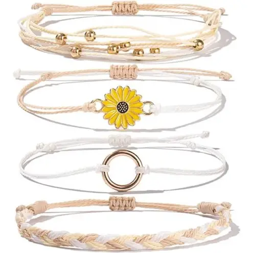Sunflower String Bracelet Handmade Braided Rope Charms Boho Surfer Bracelet 4Pc
