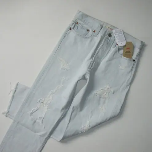 Levi's NWT  Wedgie Straight in Thin Ice Destroyed Rigid Denim Crop Jeans 28 $128