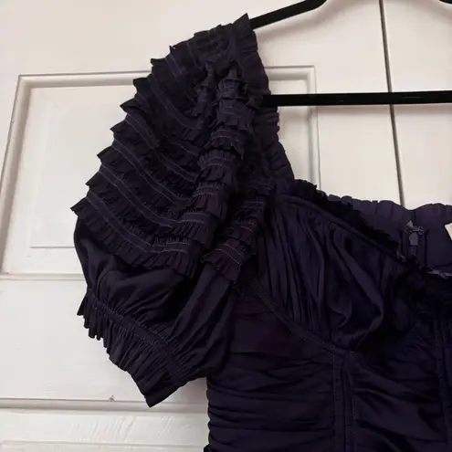 Ulla Johnson Lucette Dress Royal Purple Lago Size 10 Corset Pleated Satin Ruffle