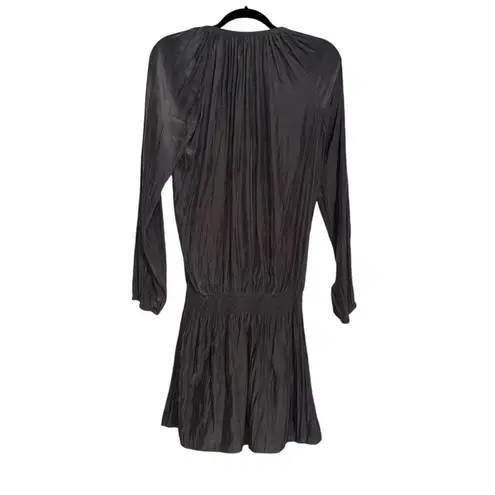 Ramy Brook Paris Long Sleeve Smocked Tassel Neck Gray Mini Dress SMALL