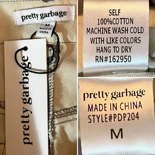 PRETTY GARBAGE Reversed Detail Cotton Pants Wide Leg Stone Cream M NWT Tan Size M