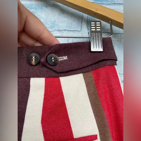 FRENKEN red cotton wool blend graphic stripe wide leg pants size 36/6