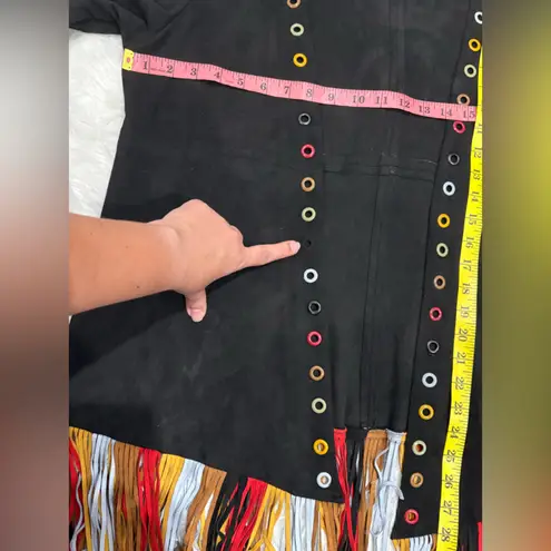 Adore Black Fringe Jacket with Multicolor Accents Size L Size L