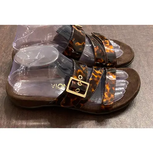Vionic Skylar Tortoiseshell Brown Adjustable Orthotic Slide Sandals Size 7