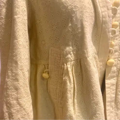 Elevenses Anthropologie Rouleau Button Yellow Floral Eyelet Lace Peplum Jacket