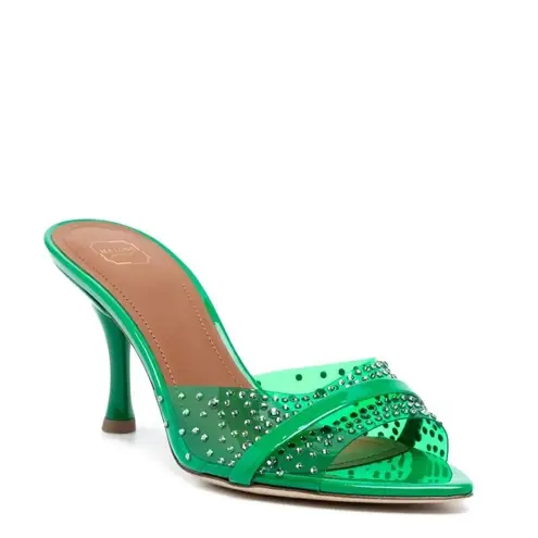 Malone Souliers Julia Embellished High Heel Mules, Green Size 40 NEW w/Dust Bags