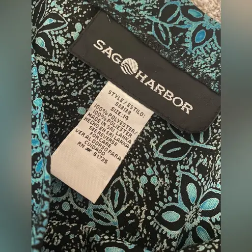 Sag Harbor VTG 90s Black & Teal Blue Floral Patterned Midi Maxi Skirt - 14