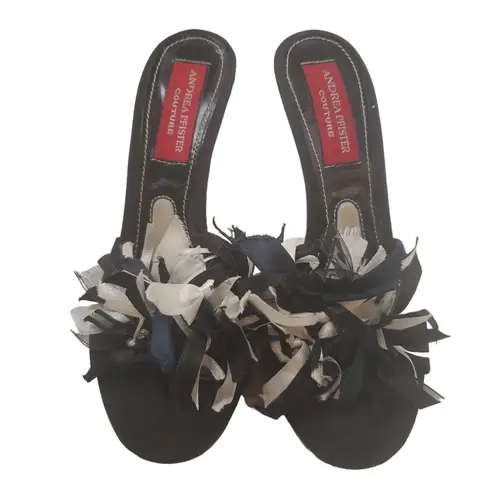 ANDREA PFISTER Ribbon & Rhinestone Sexy Party Heels Sandals Sz 40.5