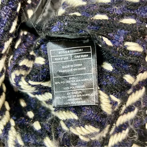 Cupcakes and Cashmere Women’s Woven Tweed Fringe Jacket Black White Large FLAW