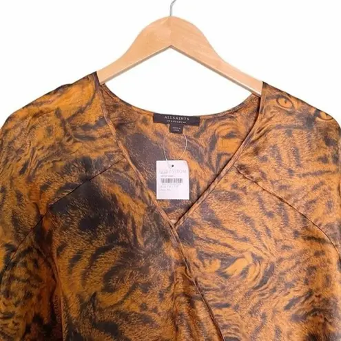 ALLSAINTS NWT Penny Grizedale Cat Print Silk Blouse Copper Black Size 0 | XS NEW