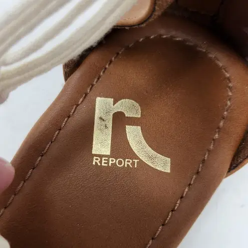 Report Zip Up Back Boho Macramé Flat Sandals Ankle Strap White Brown Size 8.5