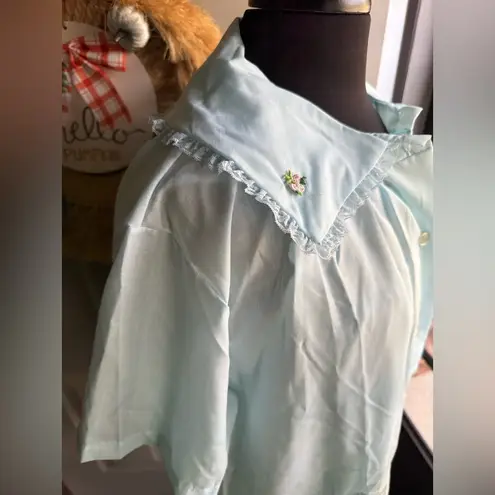 Vintage NOS 60s Katz Kittens cotton eyelet lace nightgown robe set, size medium Blue